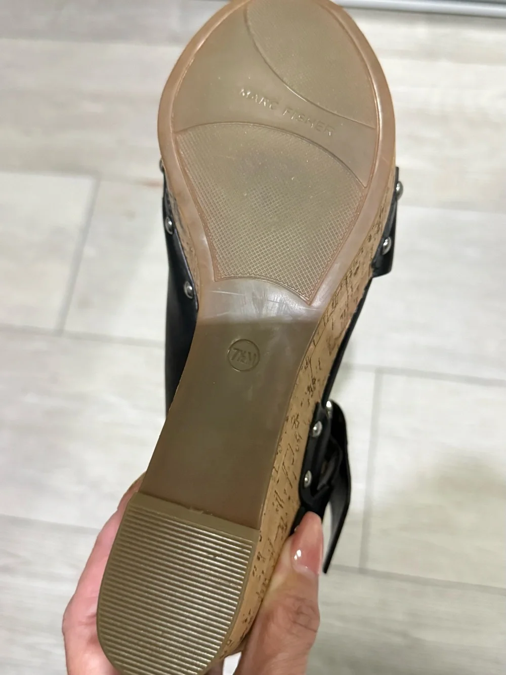 Marc Fisher Black Leather Wedge Slingback Sandals